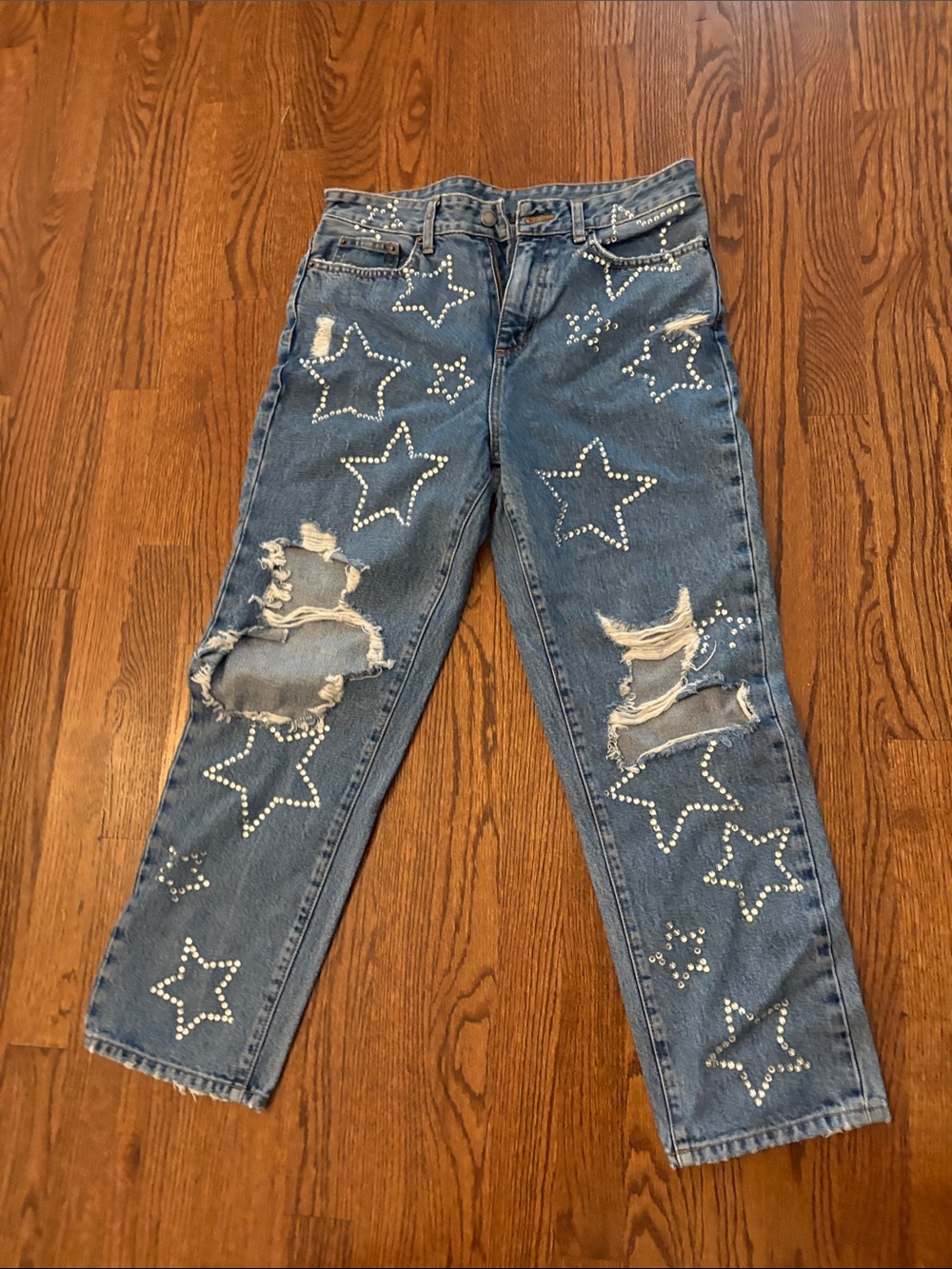 Carmar Blue Distressed Boyfriend Jeans with Star Studs